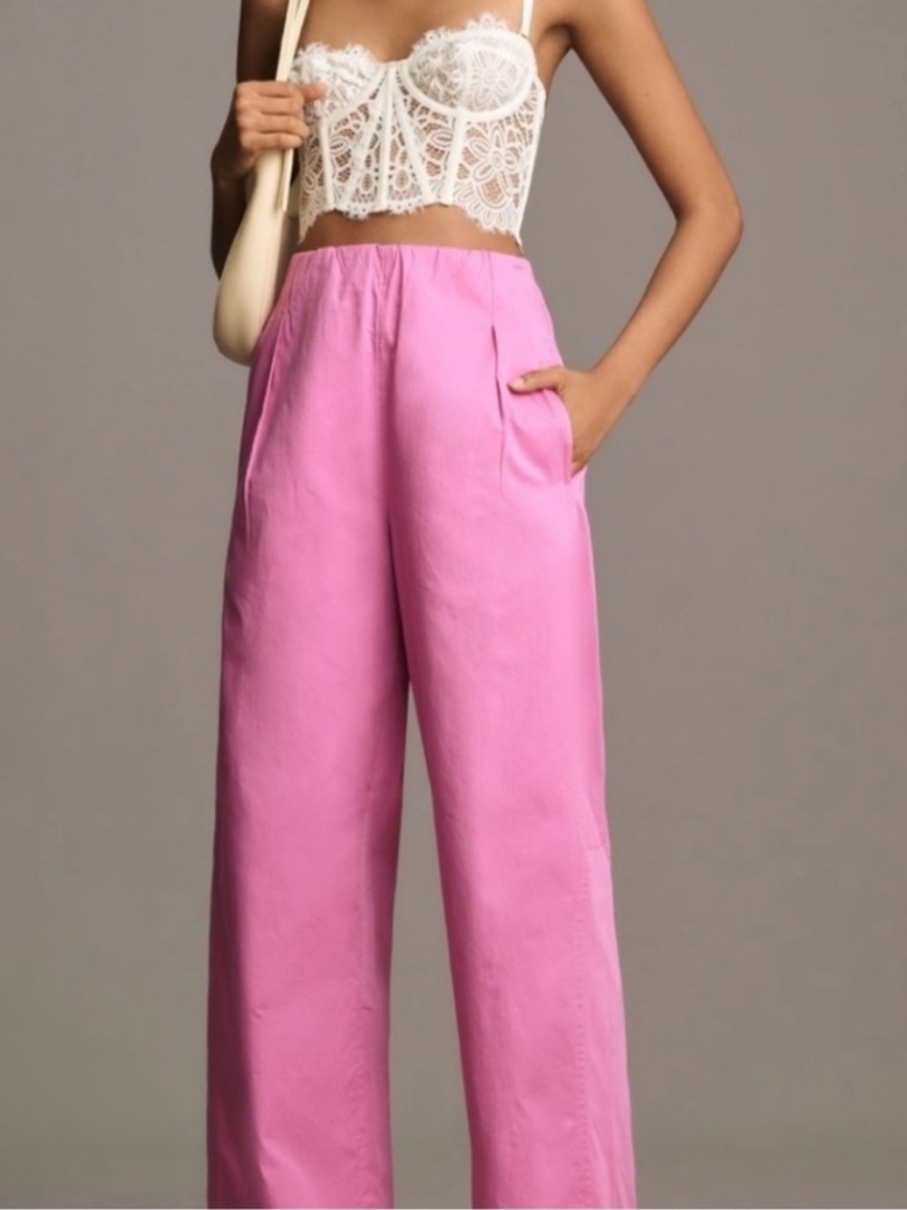Maeve by Anthropologie Wide Leg Pants Women's Large Pink pull on poplin cotton